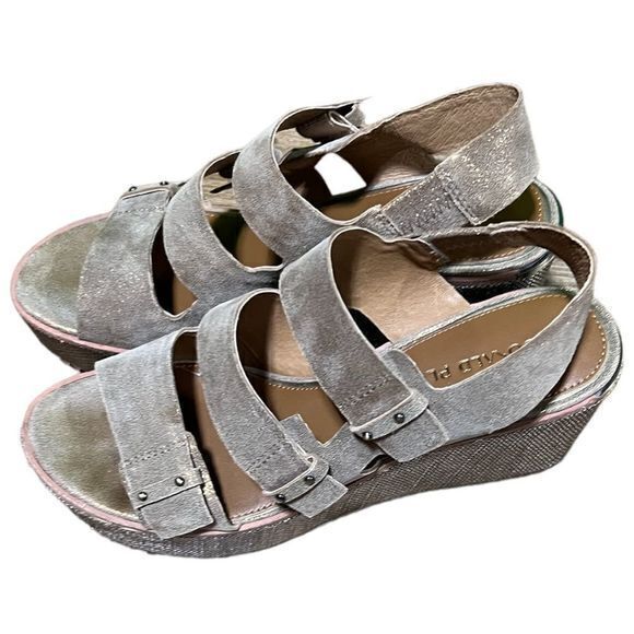 Donald Pliner Size 9 Iris Leather Raffia‎ Platform Wedge Sandal Metallic - Picture 6 of 10